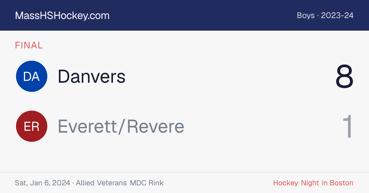 Danvers at Everett/Revere score card