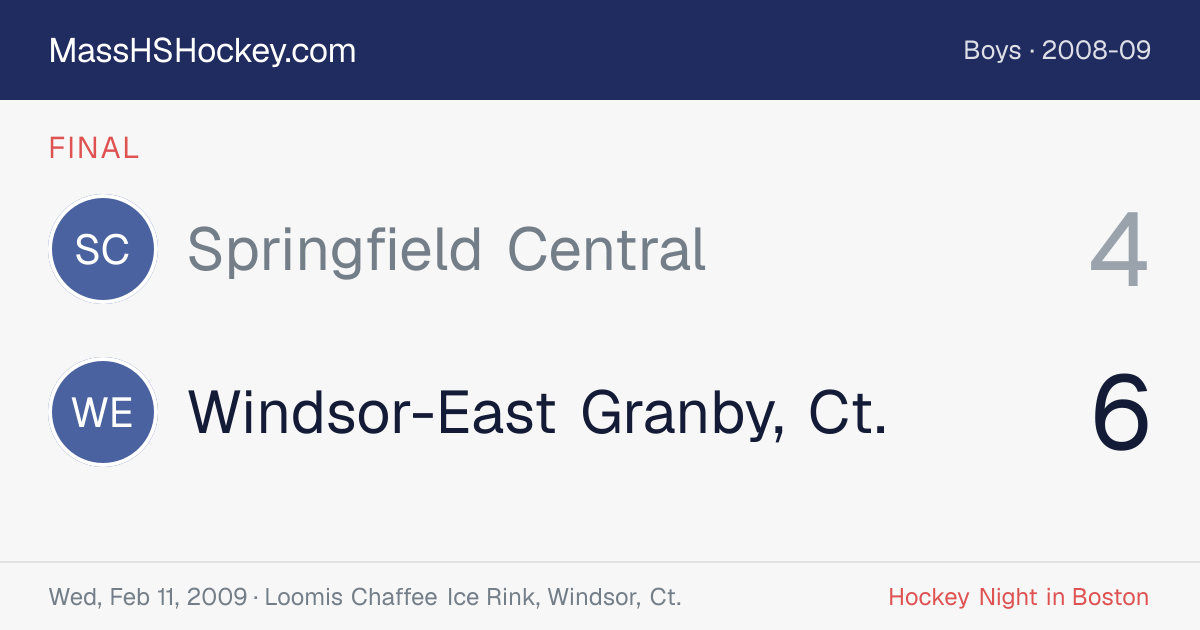 Springfield Central at Windsor-East Granby, Ct. score card