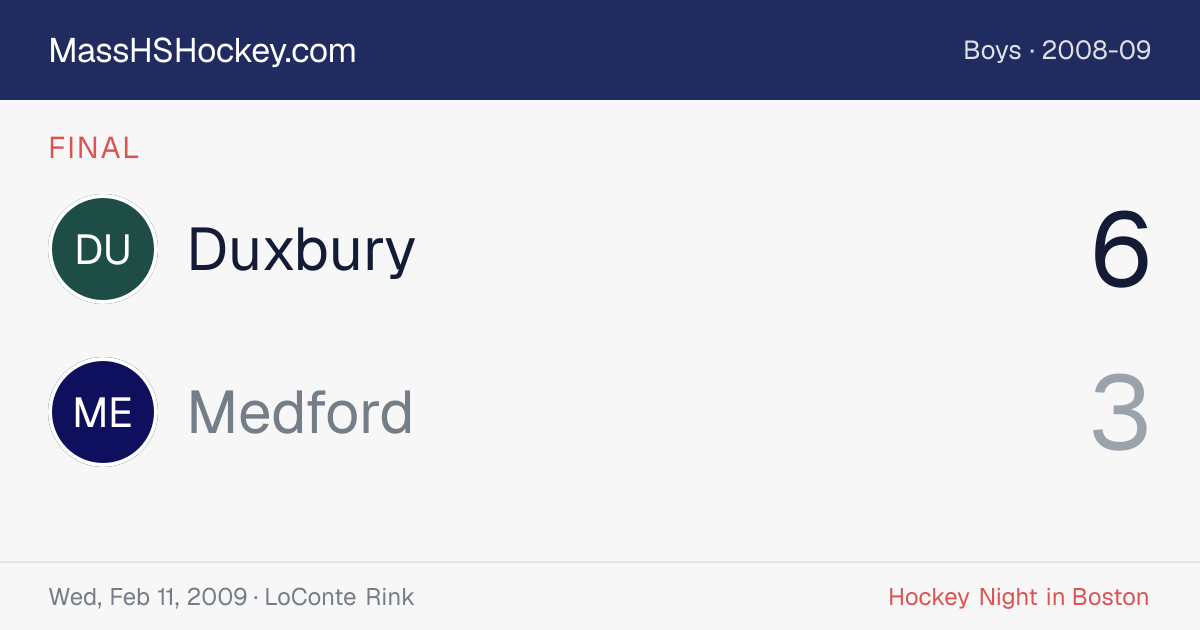 Duxbury at Medford score card