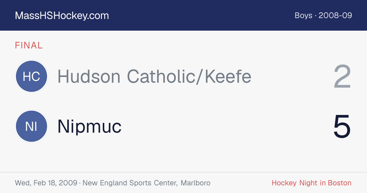 Hudson Catholic/Keefe at Nipmuc score card