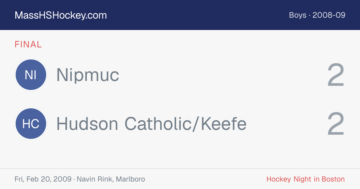 Nipmuc at Hudson Catholic/Keefe score card
