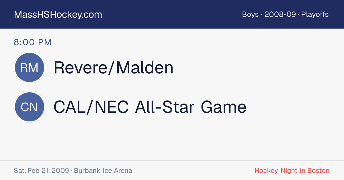 Revere/Malden at CAL/NEC All-Star Game score card
