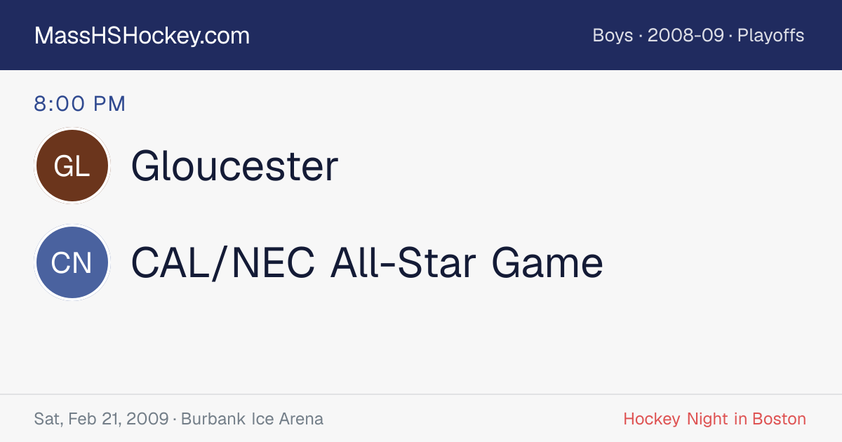 Gloucester at CAL/NEC All-Star Game score card