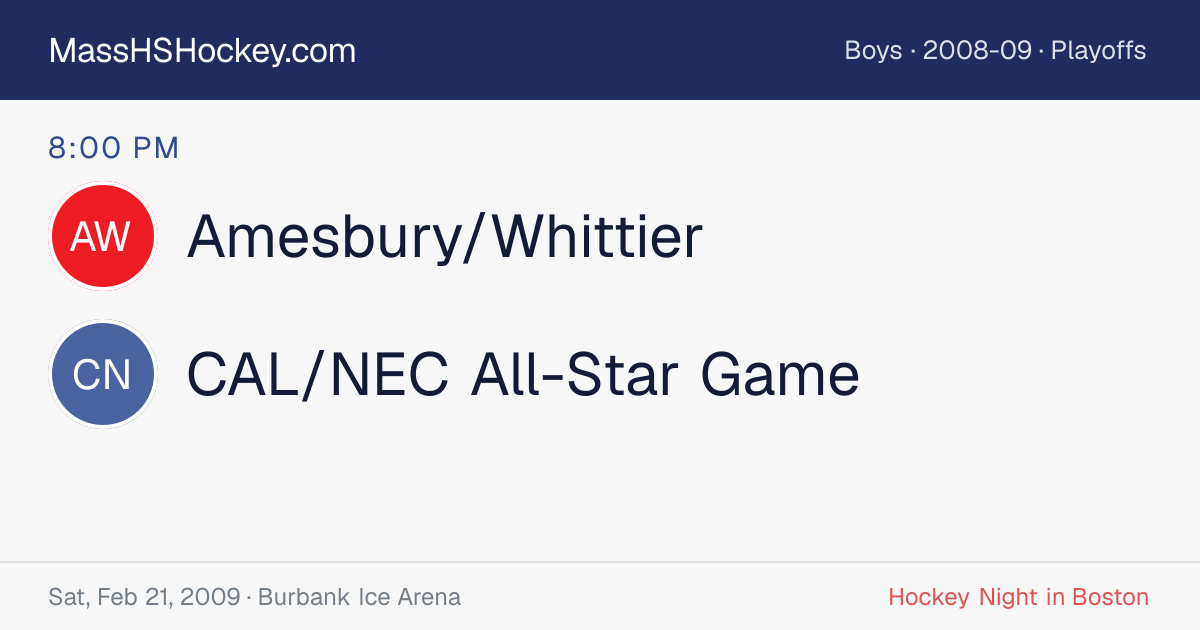 Amesbury/Whittier at CAL/NEC All-Star Game score card