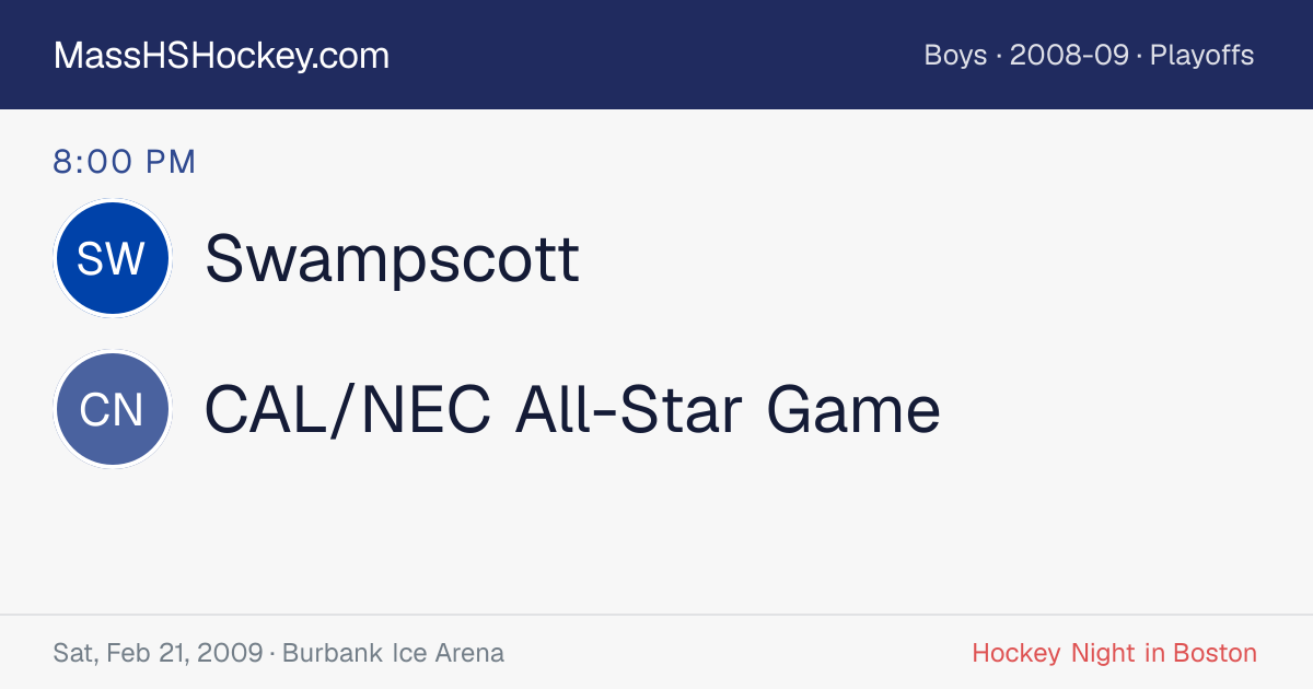 Swampscott at CAL/NEC All-Star Game score card