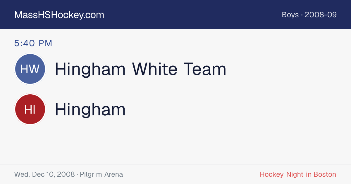Hingham White Team at Hingham score card