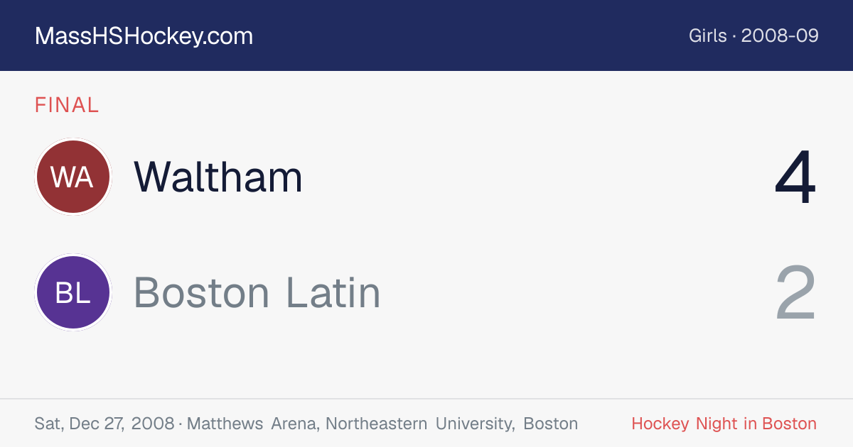 Waltham at Boston Latin score card