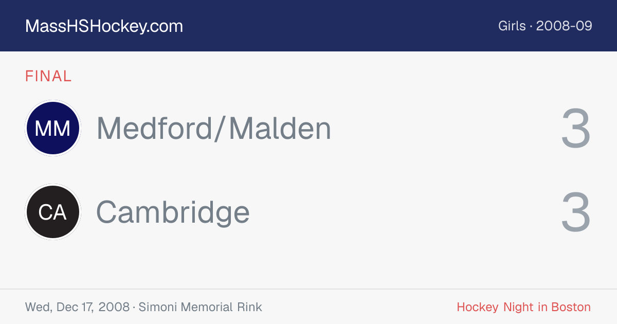 Medford/Malden at Cambridge score card