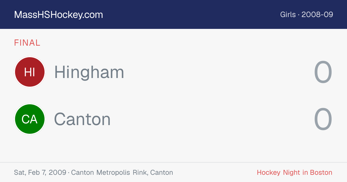 Hingham at Canton score card