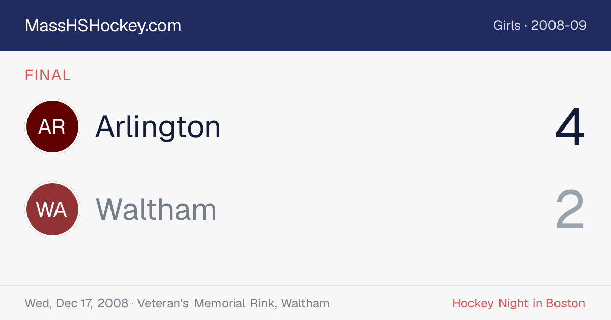 Arlington at Waltham score card