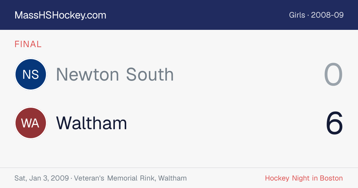 Newton South at Waltham score card
