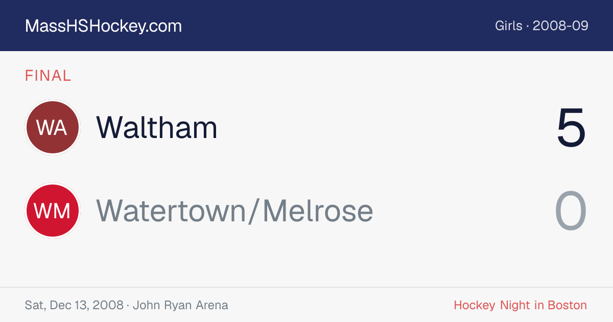 Waltham at Watertown/Melrose score card