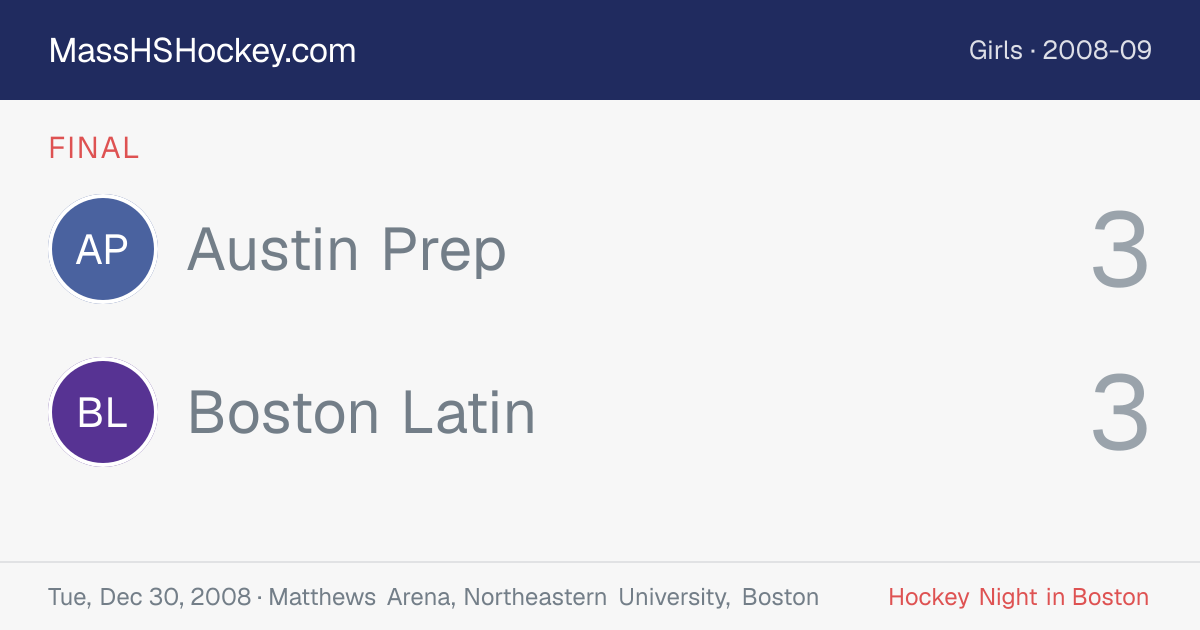 Austin Prep at Boston Latin score card
