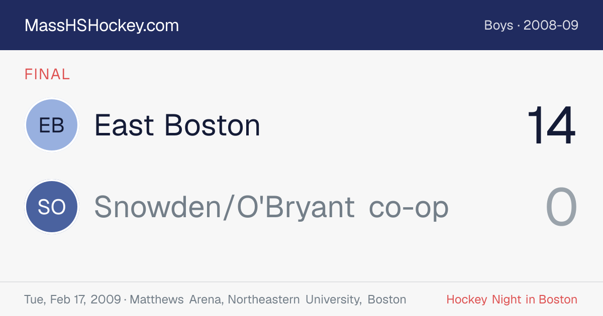 East Boston at Snowden/O'Bryant co-op score card
