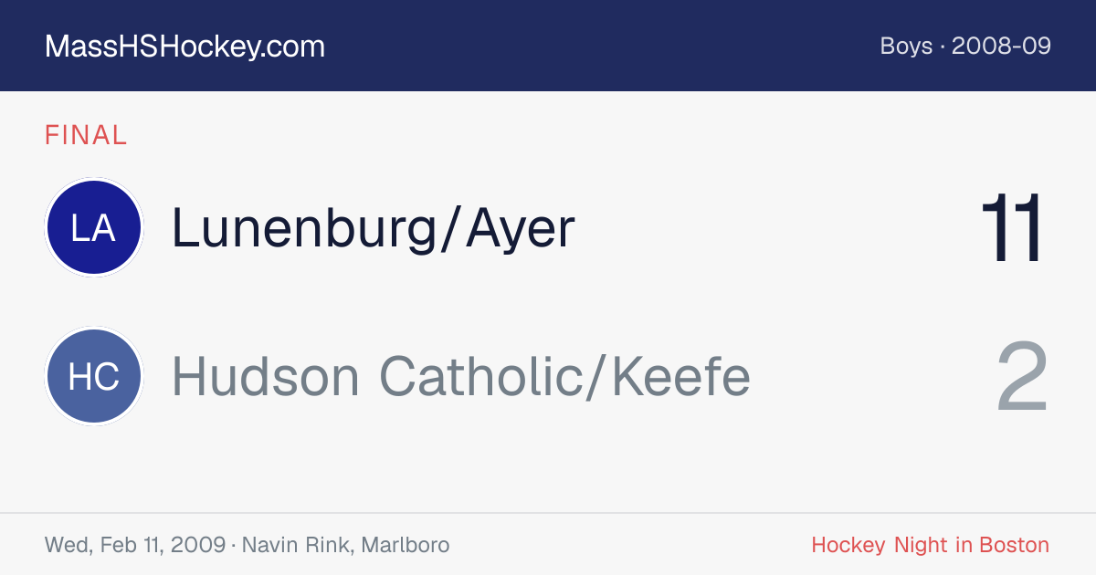 Lunenburg/Ayer at Hudson Catholic/Keefe score card