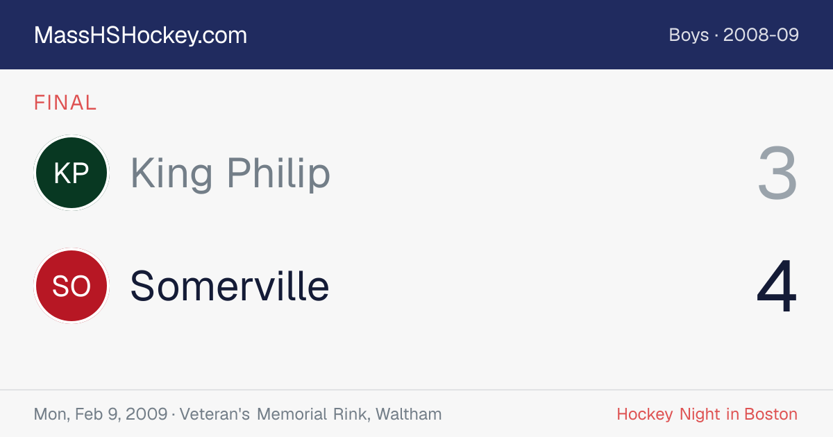 King Philip at Somerville score card