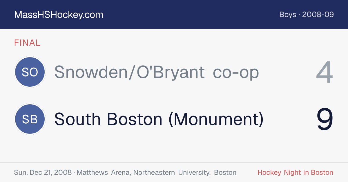 Snowden/O'Bryant co-op at South Boston (Monument) score card
