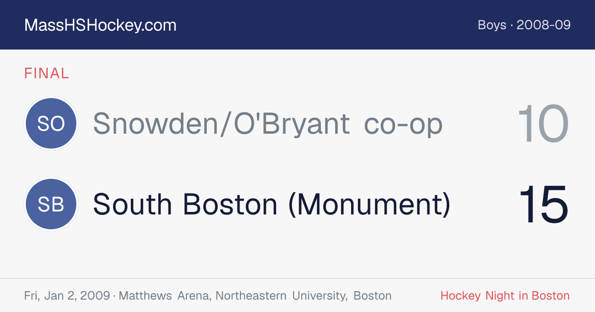 Snowden/O'Bryant co-op at South Boston (Monument) score card
