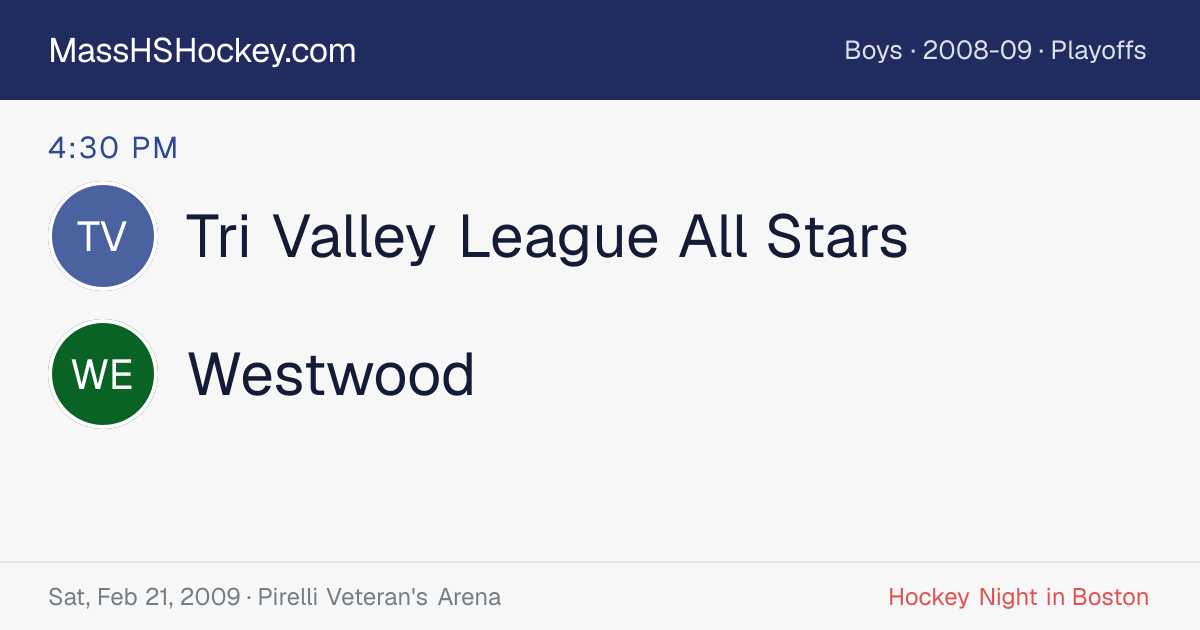 Tri Valley League All Stars at Westwood score card