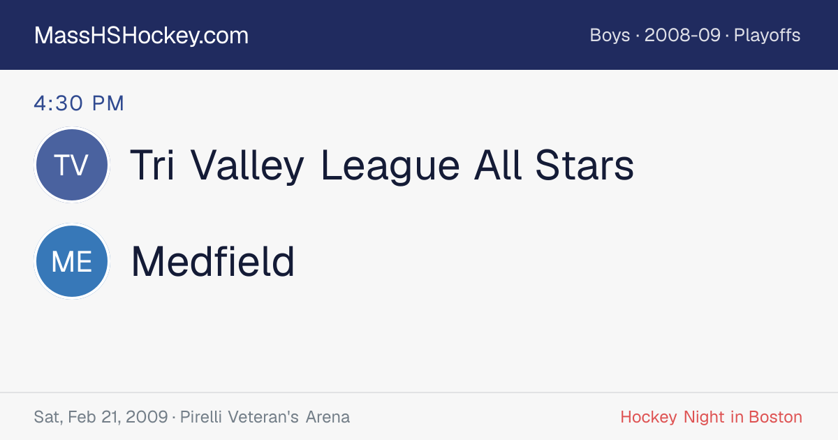 Tri Valley League All Stars at Medfield score card