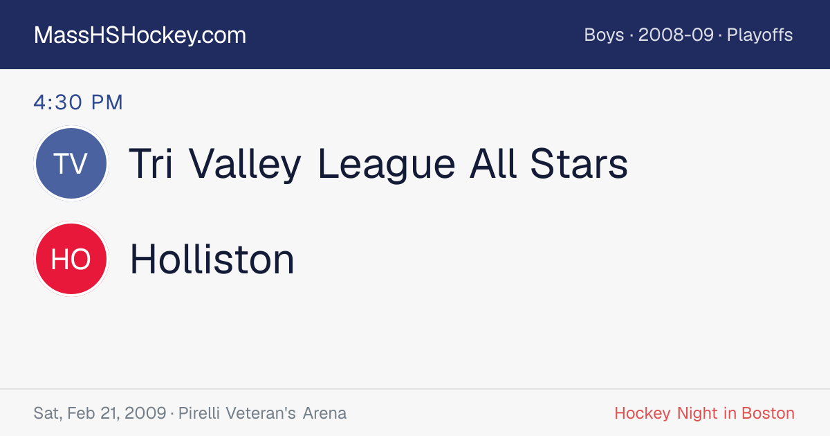 Tri Valley League All Stars at Holliston score card