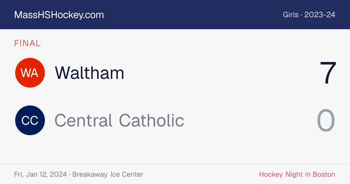 Waltham at Central Catholic score card