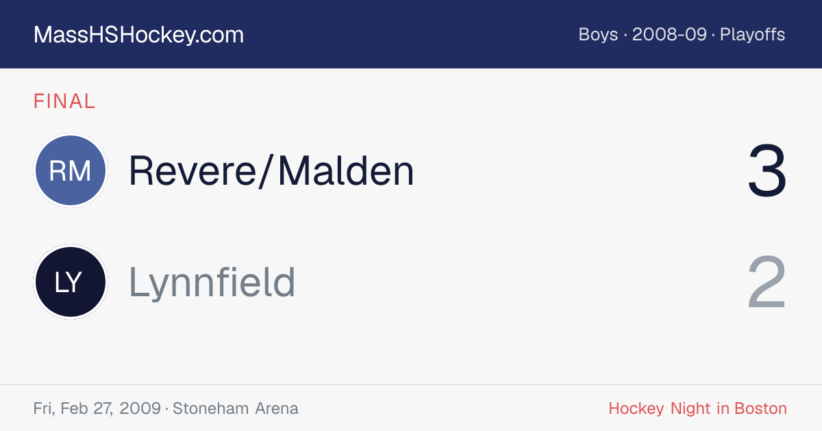 Revere/Malden at Lynnfield score card