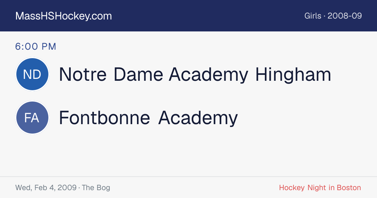 Notre Dame Academy Hingham at Fontbonne Academy score card