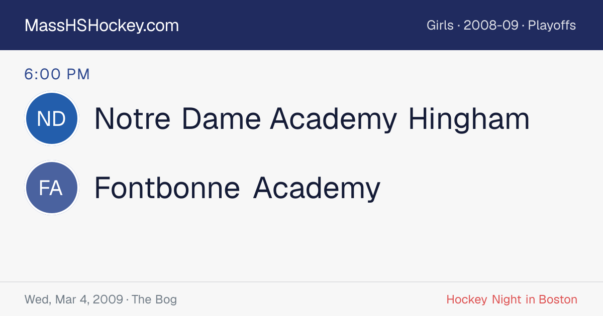 Notre Dame Academy Hingham at Fontbonne Academy score card