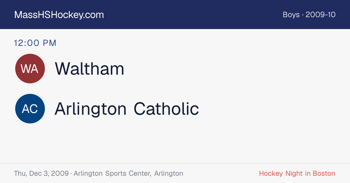 Waltham at Arlington Catholic score card