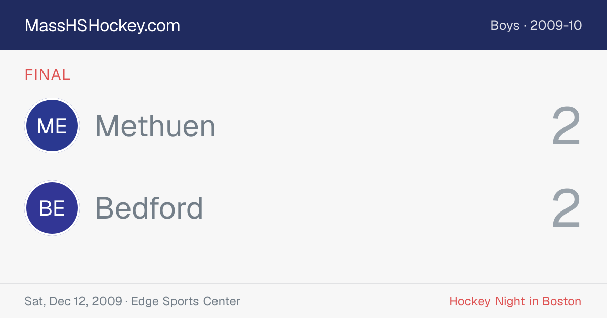Methuen at Bedford score card