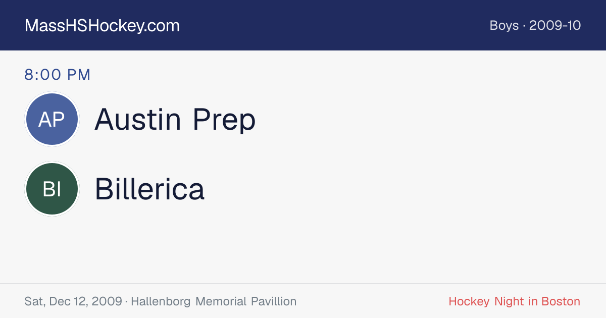 Austin Prep at Billerica score card