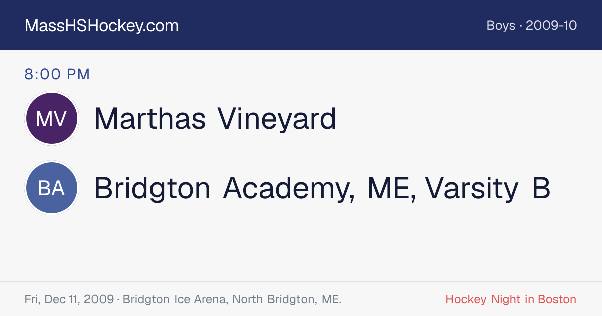Marthas Vineyard at Bridgton Academy, ME, Varsity B score card