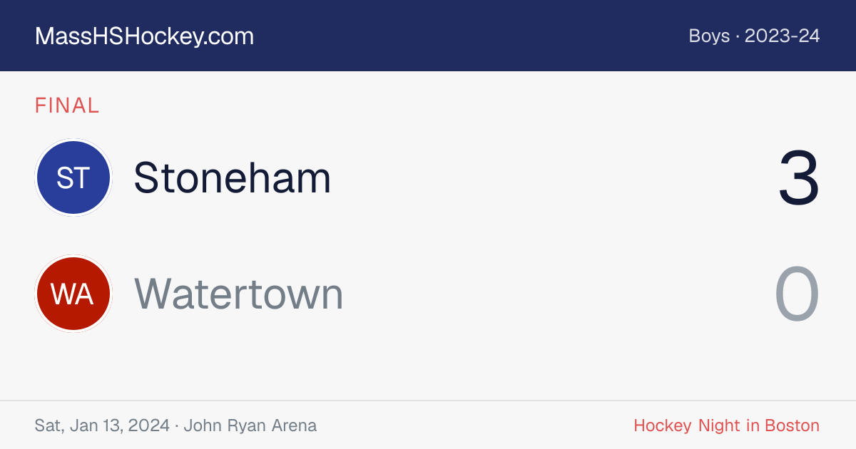 Stoneham at Watertown score card