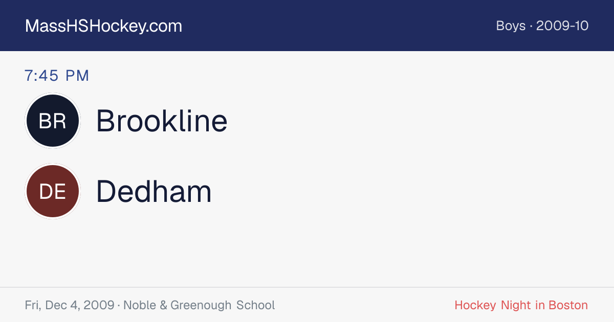 Brookline at Dedham score card