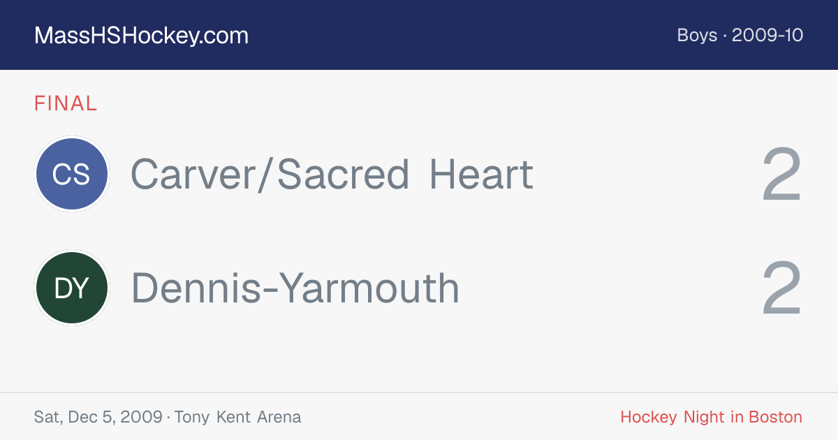 Carver/Sacred Heart at Dennis-Yarmouth score card