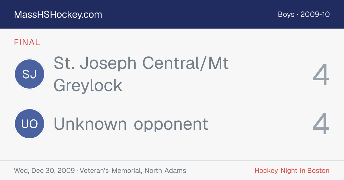 St. Joseph Central/Mt Greylock at Unknown opponent score card