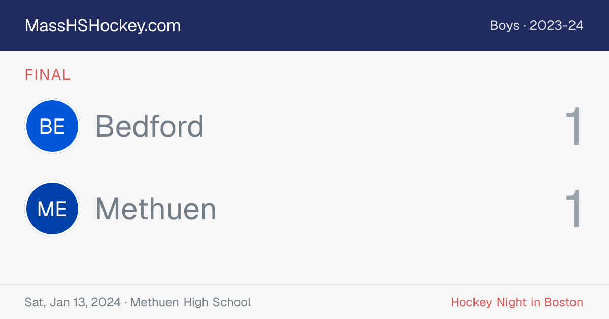 Bedford at Methuen score card
