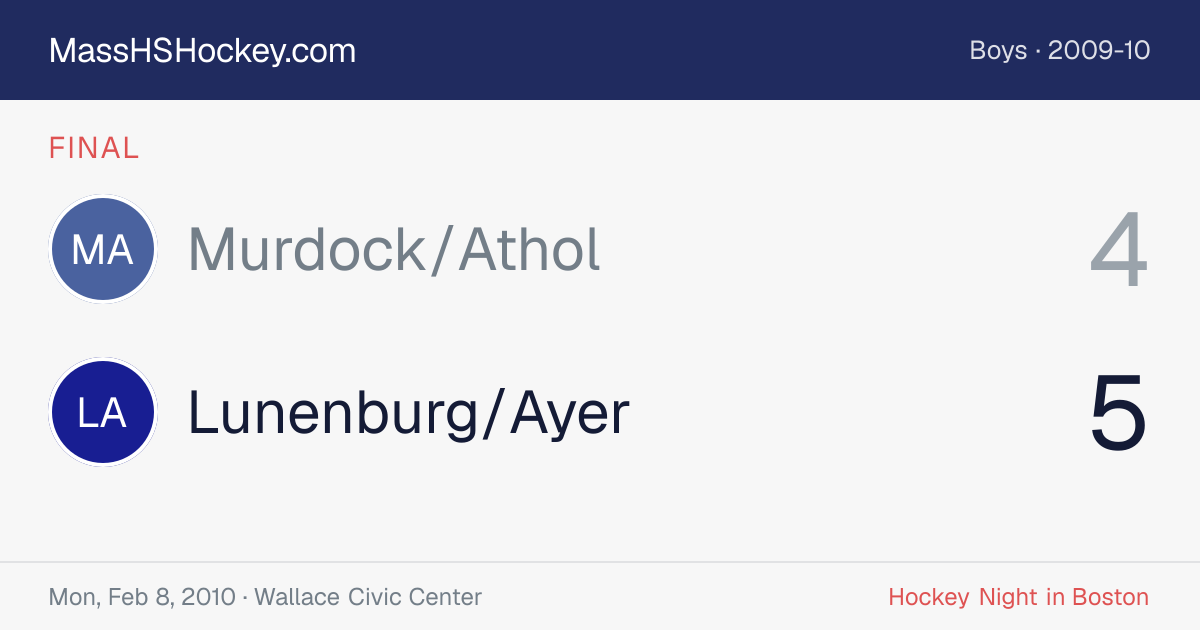 Murdock/Athol at Lunenburg/Ayer score card