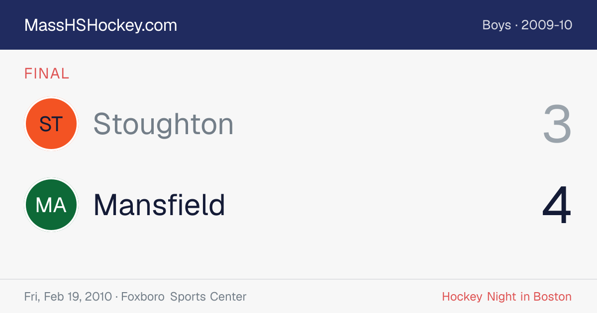 Stoughton at Mansfield score card