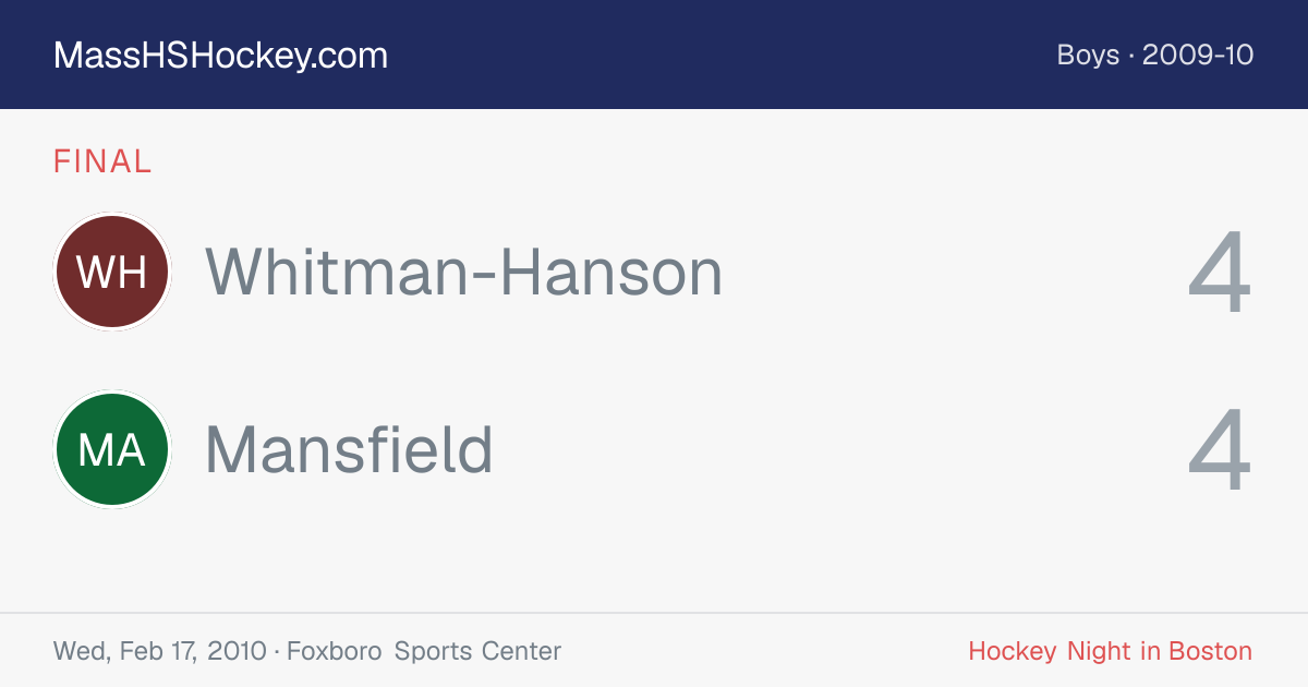 Whitman-Hanson at Mansfield score card