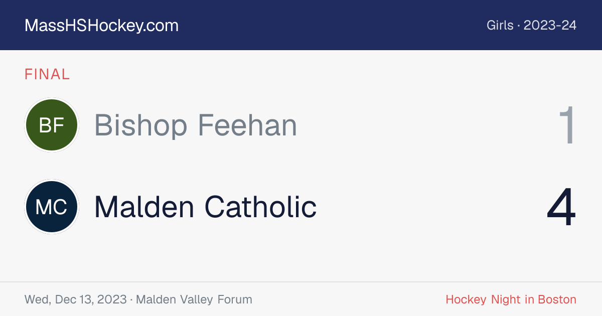 Bishop Feehan at Malden Catholic score card