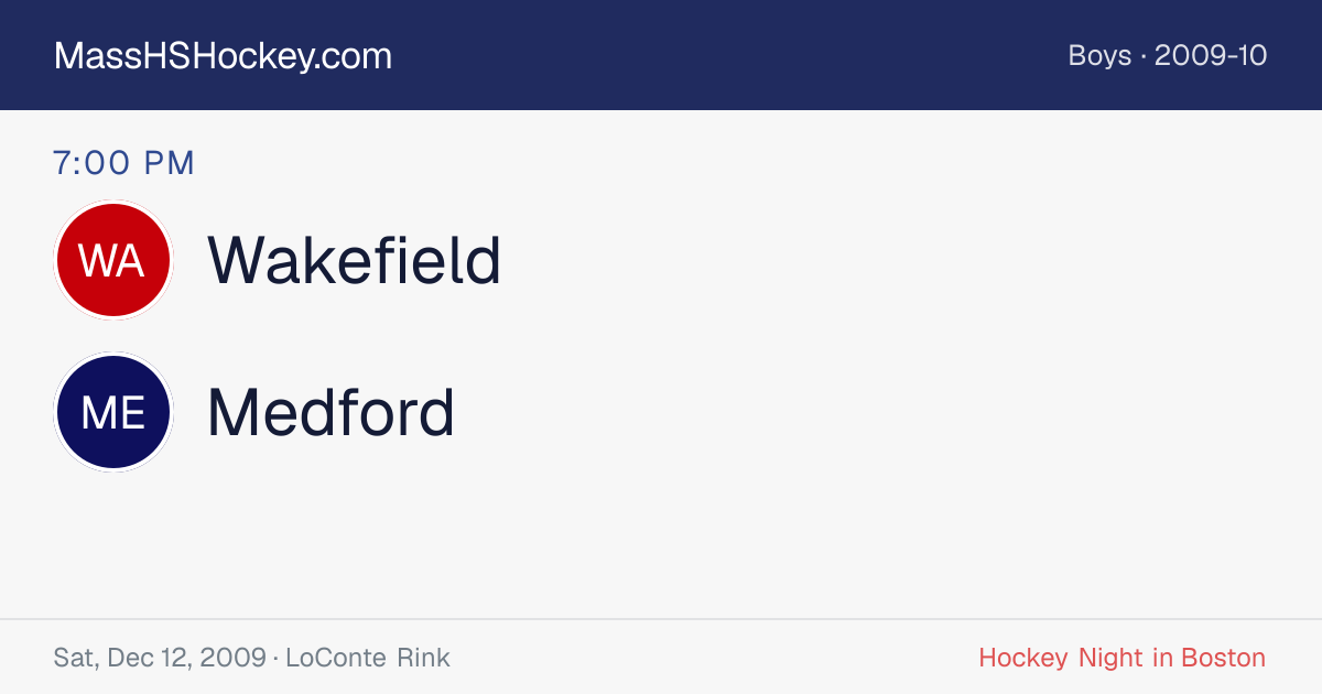 Wakefield at Medford score card