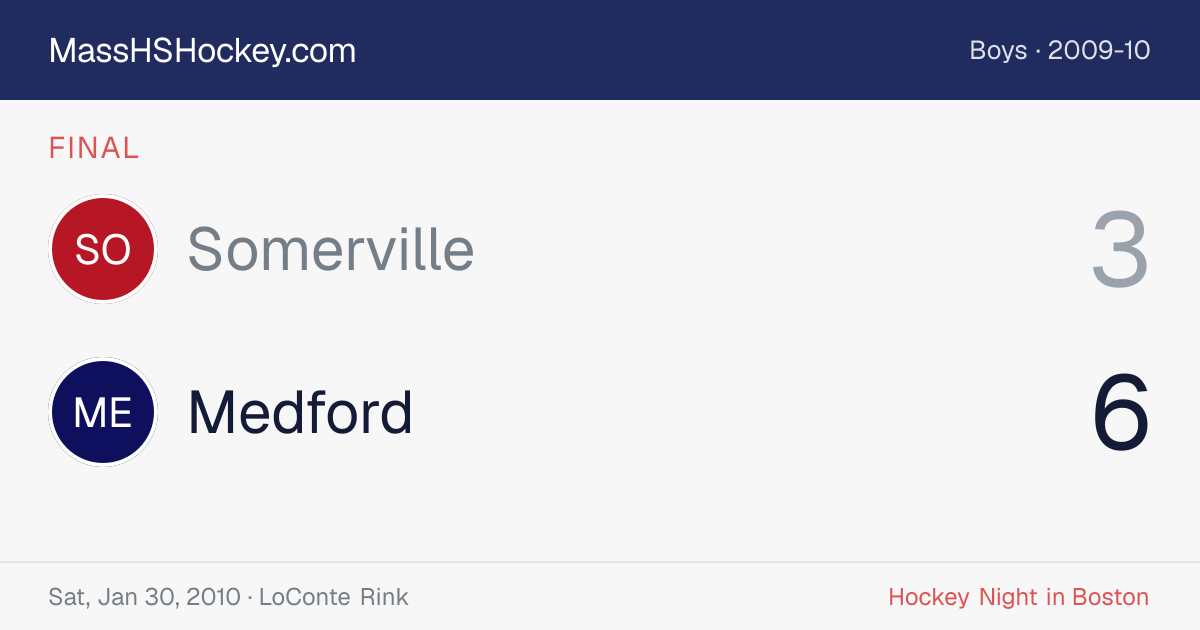 Somerville at Medford score card