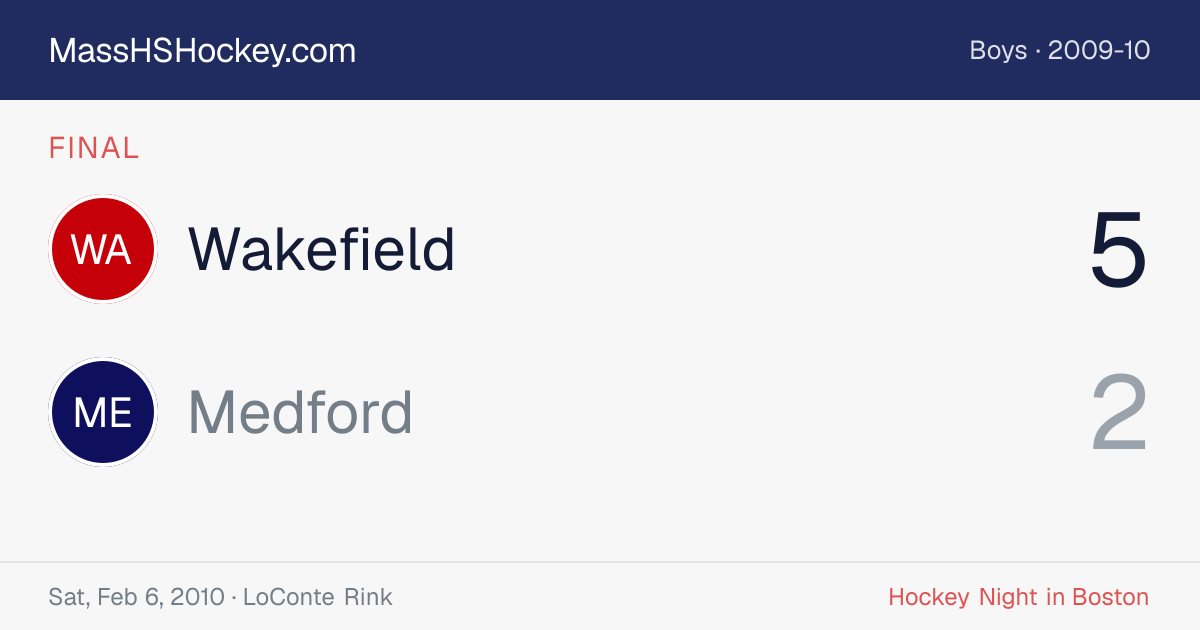 Wakefield at Medford score card