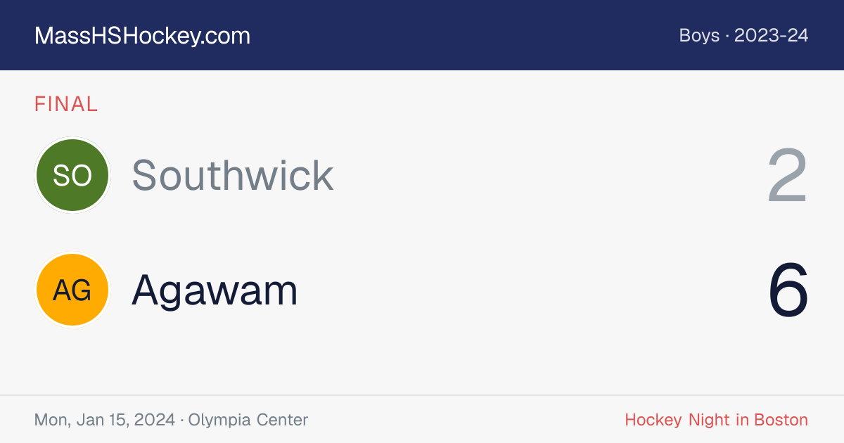 Southwick at Agawam score card