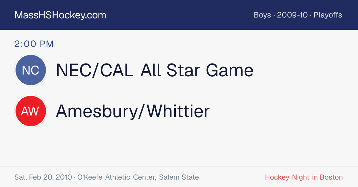 NEC/CAL All Star Game at Amesbury/Whittier score card