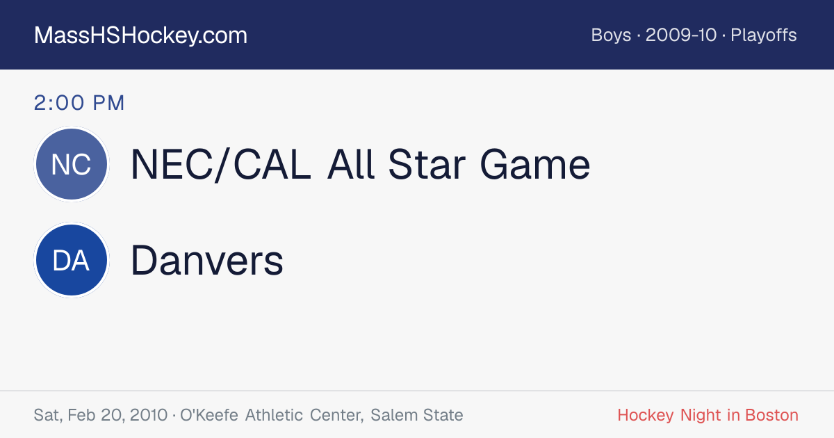 NEC/CAL All Star Game at Danvers score card
