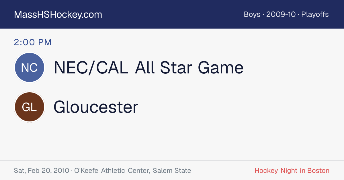 NEC/CAL All Star Game at Gloucester score card