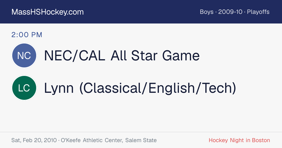 NEC/CAL All Star Game at Lynn (Classical/English/Tech) score card